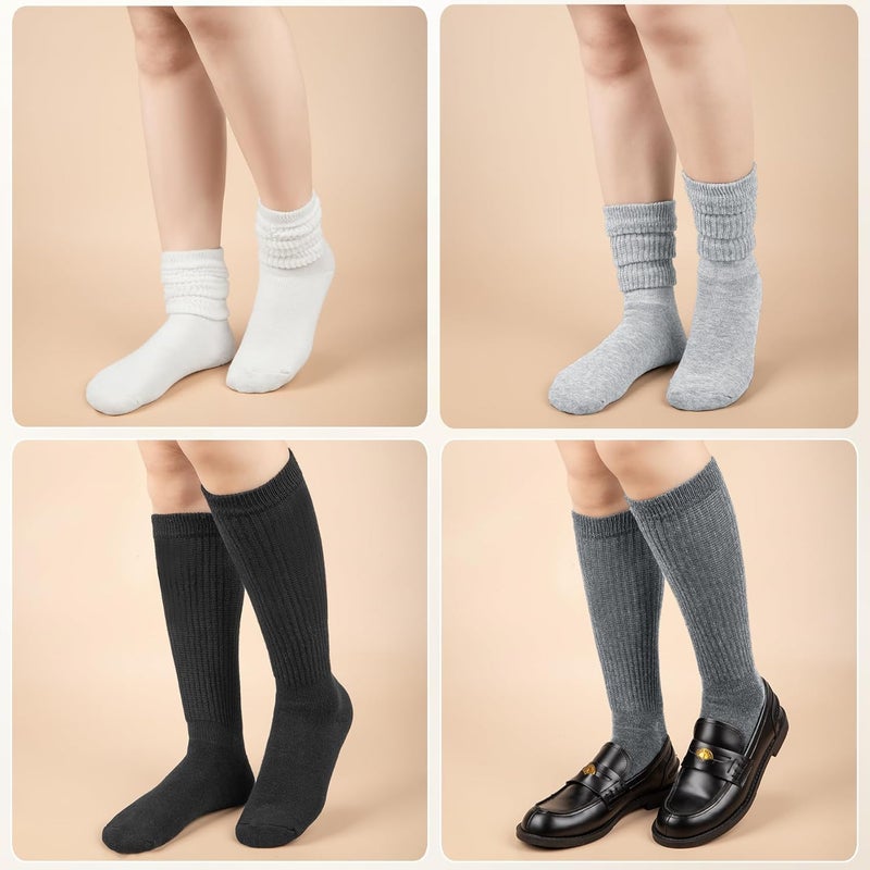 Socksfad Store Slouchy Boot Socks for Women, Soft Knit Scrunch Knee High Long Socks 4 Pairs 6-12 - Image 4